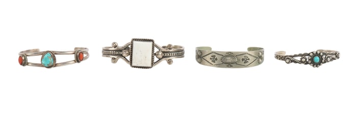 SOUTHWEST NAVAJO SILVER BANGLE LOT OF 4