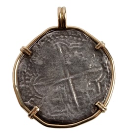 SPANISH REALE COB COIN 14K YELLOW GOLD BEZEL