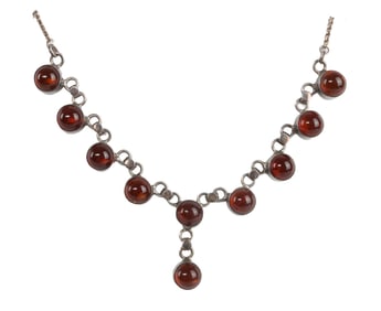 STERLING SILVER NECKLACE WITH AMBER STONES