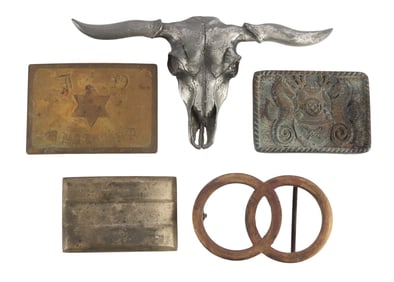 BRASS & PEWTER VINTAGE BELT BUCKLE LOT OF 5