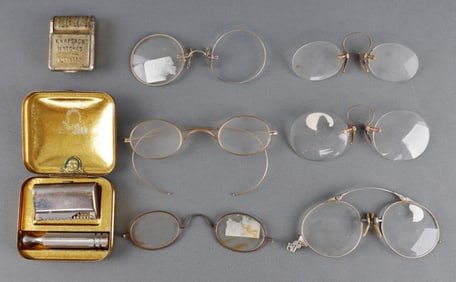 ANTIQUE SPECTACLE LOT OF 5 & RAZOR