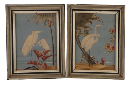 TURNER EGRET PRINT MID CENTURY LITHOGRAPH PAIR