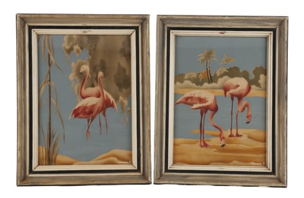 TURNER FLAMINGO PRINT MID CENTURY LITHOGRAPH PAIR