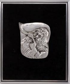 BATIA ADITH METAL BAS RELIEF SCULPTURE MAN W HORN