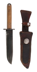 ANTIQUE BOWIE KNIFE W/ WALKING LIBERTY SHEATH