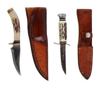 LOT OF 2 HUNTING SKINNER KNIVES STAG ANTLER HANDLE