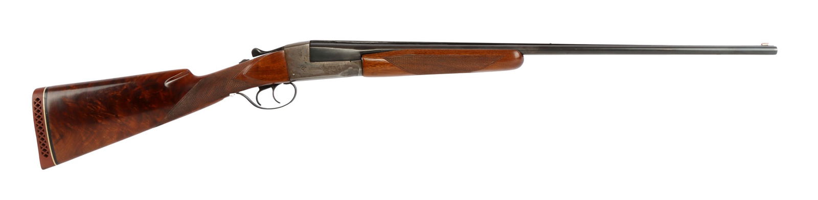 STEVENS MODEL 5100 .410 BORE SXS SHOTGUN: Stevens Model 5100 side-by-side shotgun, production ca. 1945, .410 bore, 3-inch chamber. Barrel length 26 inches. LOP 14 inches. Boxlock action with dual triggers, case-colored receiver and tang safet