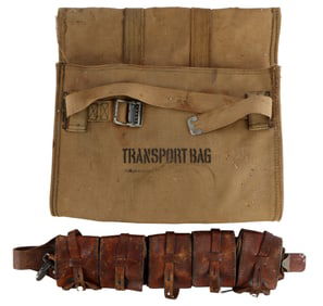 WWII SWEDISH LEATHER MAUSER BELT AND TRANSPORT BAG
