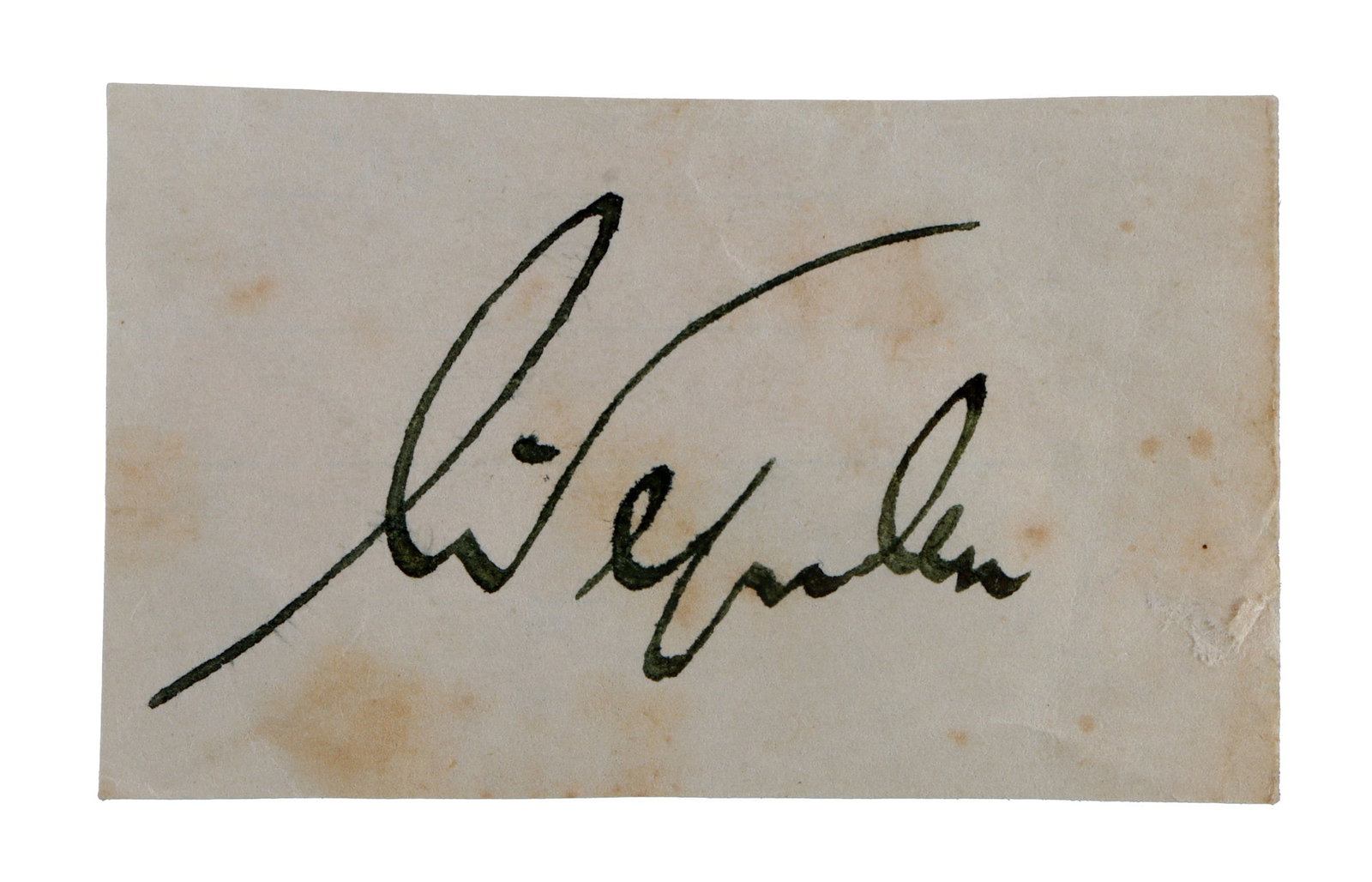 WWII FASCIST BELGIUM CUT SIGNATURE LEON DAGRELLE: A cut signature of Belgian-SS leader Leon Dagrelle. This cut signature has been separated from a pasted mounting in an autograph book. Good condition,.