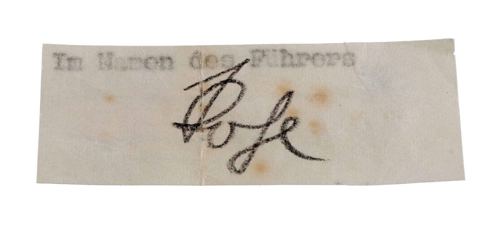 WWII GERMAN THIRD REICH CUT SIGNATURE OSWALD POHL: A cut signature of Oswald Pohl, head administrator of the concentration camps and a senior leader in the SS. This cut signature has been separated from a pasted mounting in an autograph book. Good con