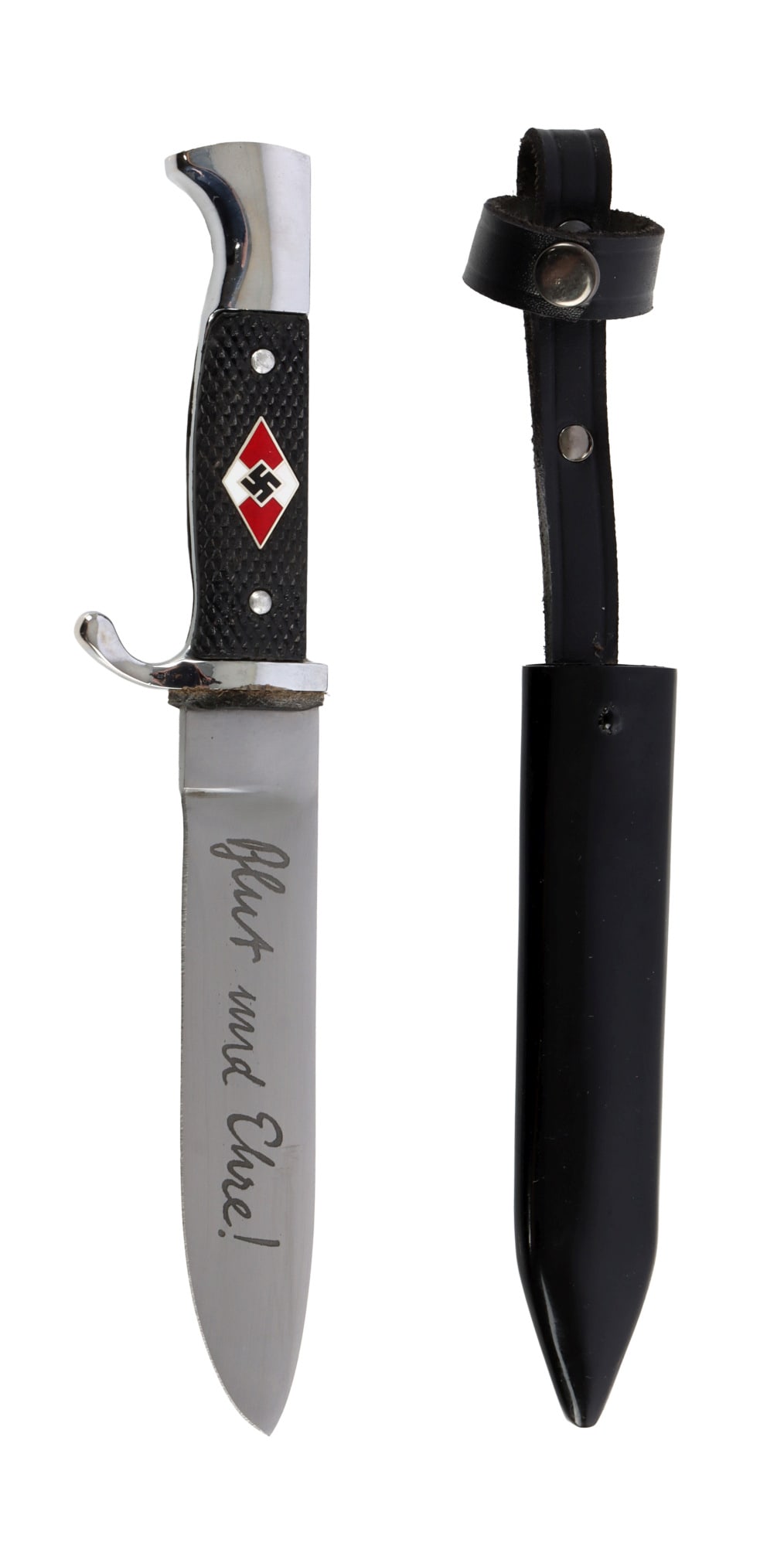 WWII GERMAN THIRD REICH HITLERJUGEND KNIFE: A knife with the imagery and symbolism of the Hitlerjugend. Unauthenticated, sold as is.