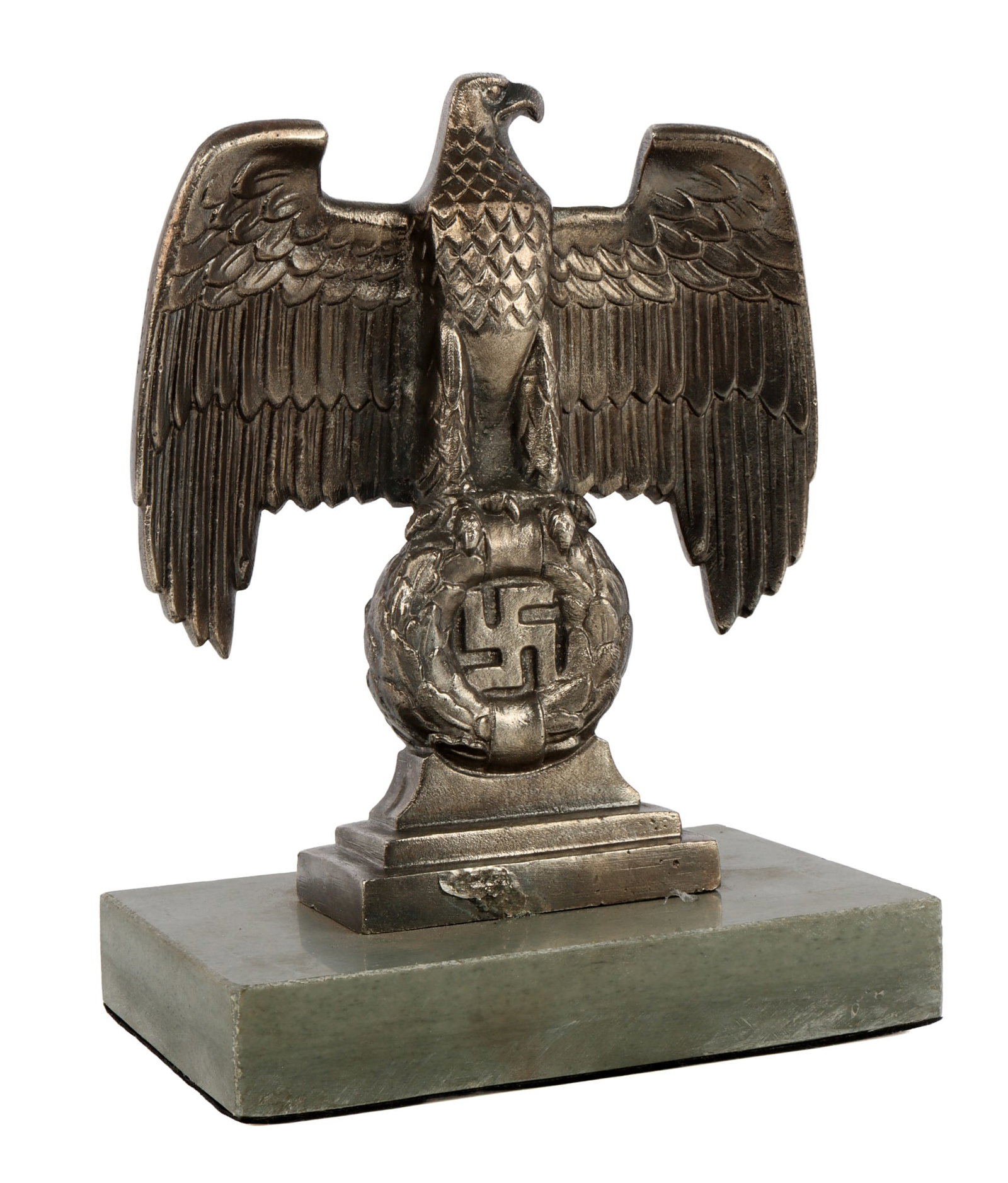 WWII GERMAN THIRD REICH DESK REICHSADLER BUST: A desk bust featuring a Reichsadler with swastika. 6 X 4 foot print, 8 inches tall. Unauthenticated, sold as is.