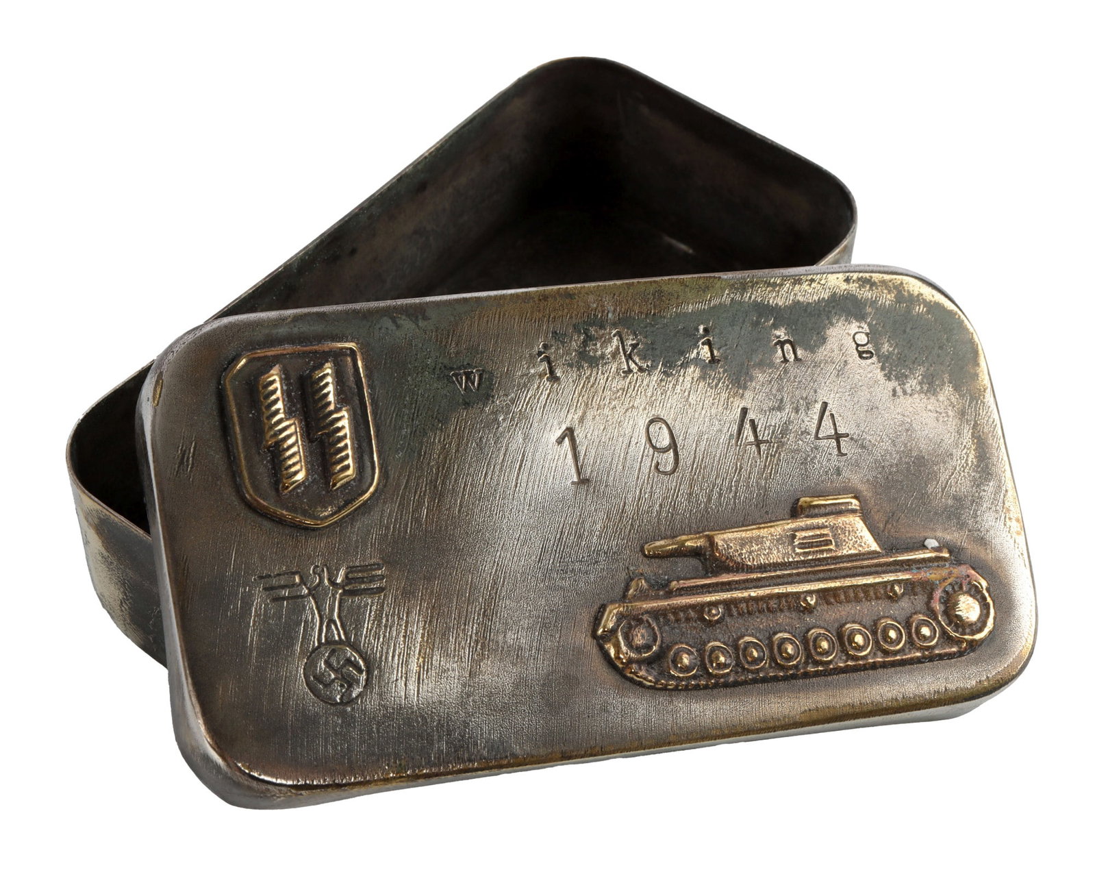 WWII GERMAN THIRD REICH WAFFEN-SS PERVITIN BOX: A pervitin box for the Waffen-SS 'Wiking' division. Unauthenticated, sold as is.