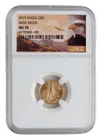 US 1/10 OZT GOLD EAGLE MS70 WIDE REEDS 2015