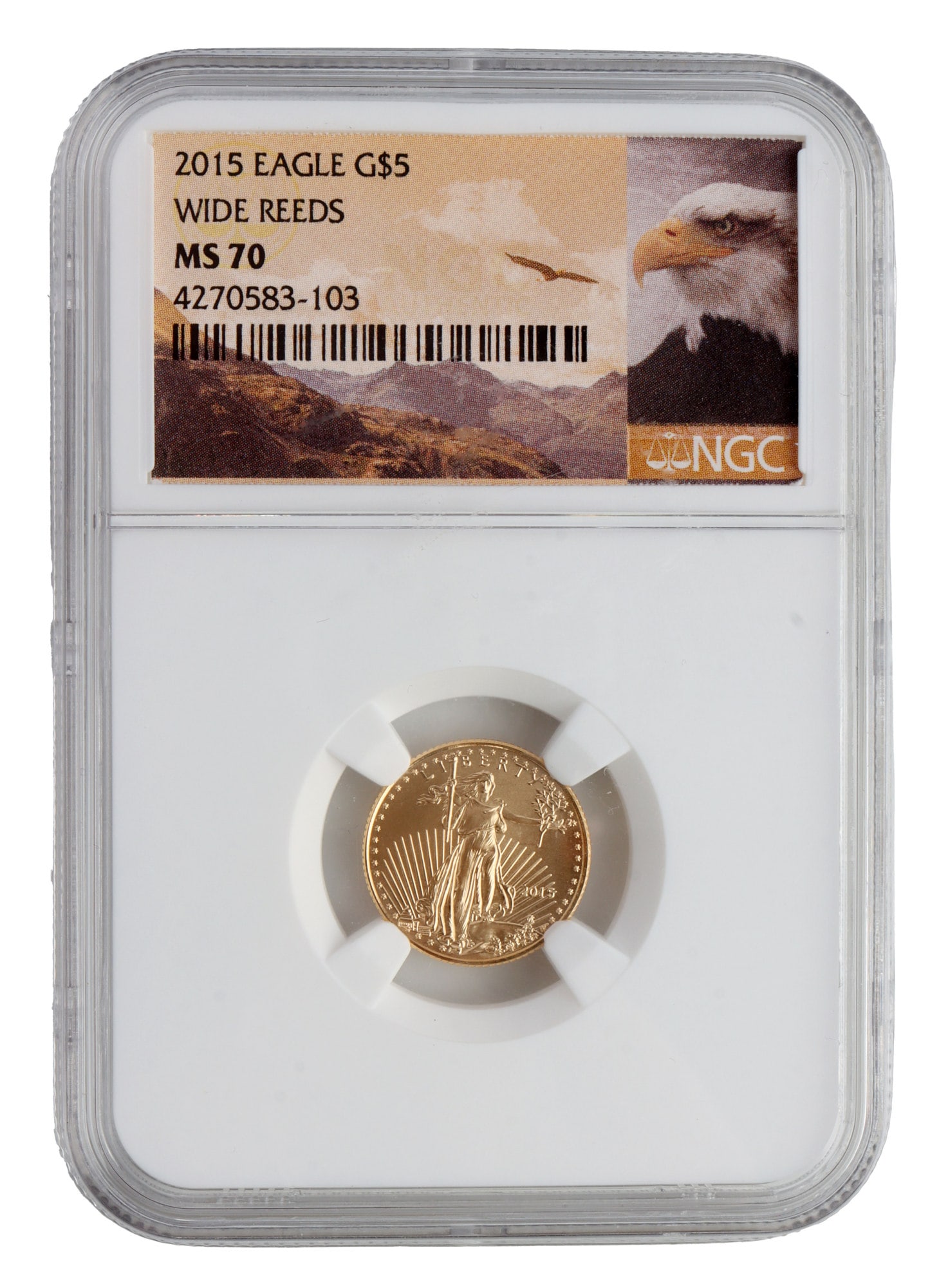 US 1/10 OZT GOLD EAGLE MS70 WIDE REEDS 2015: MS70 wide reeds. This lot reserved at melt.