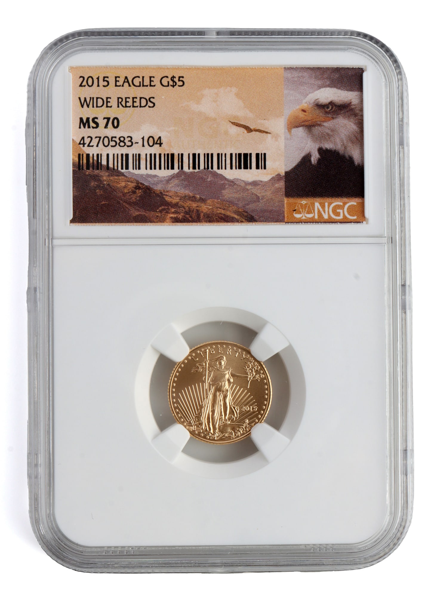 US 1/10 OZT GOLD EAGLE MS70 WIDE REEDS 2015: MS70 wide reeds. This lot reserved at melt.