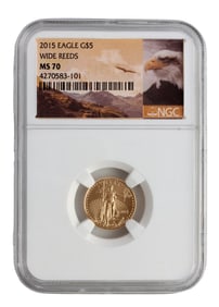 US 1/10 OZT GOLD EAGLE MS70 WIDE REEDS 2015