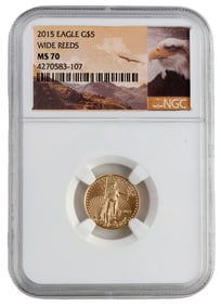 US 1/10 OZT GOLD EAGLE MS70 WIDE REEDS 2015