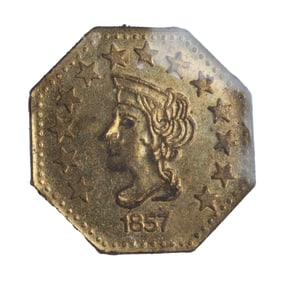 1857 CALIFORNIA FRACTIONAL GOLD HALF DOLLAR COIN