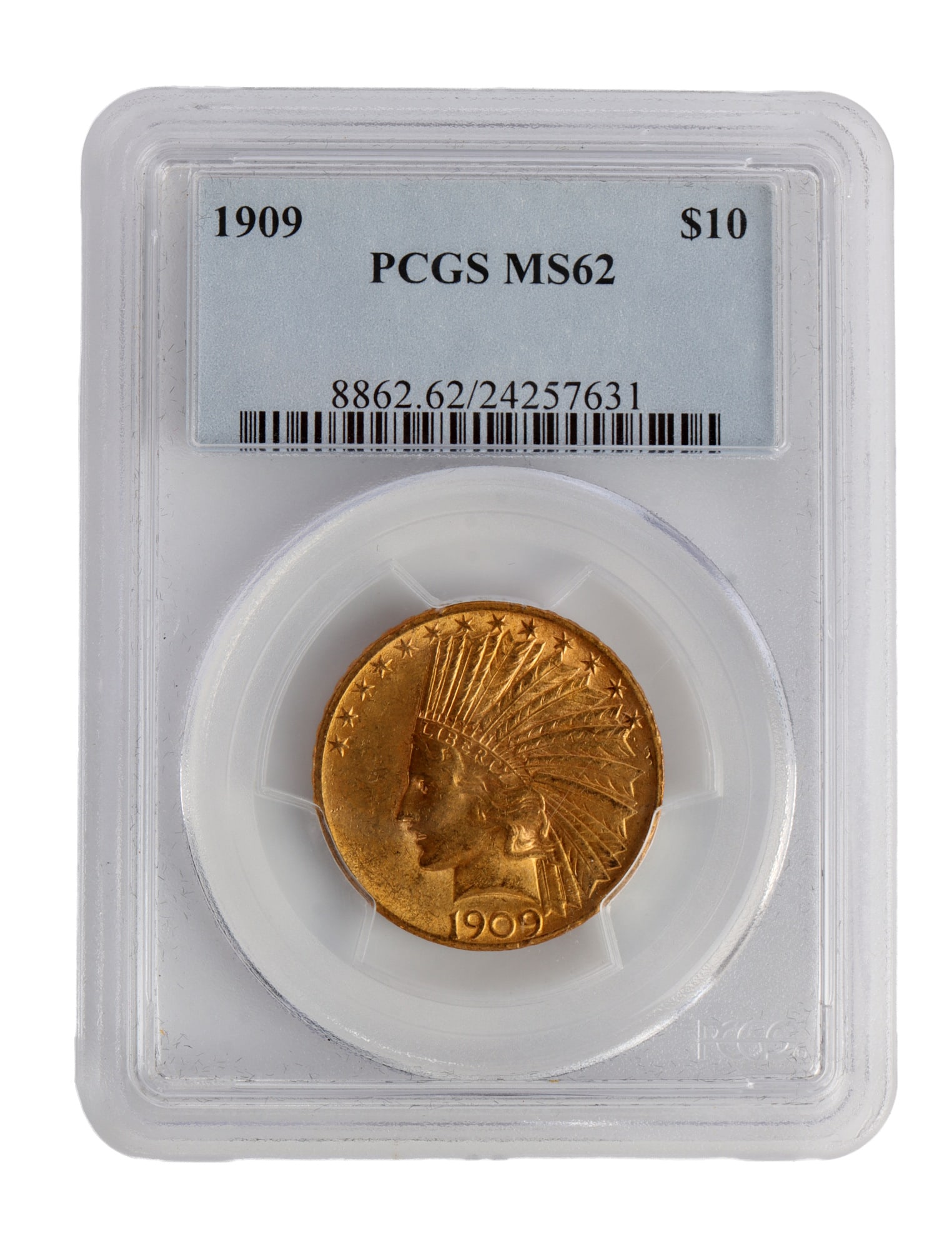 1909 MS62 GRADED GOLD 1914 INDIAN HEAD $10 COIN: MS62 per PCGS. This lot reserved at melt.