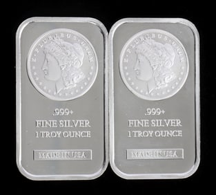 TWO 1 OZT .999 SILVER BULLION BAR MORGAN