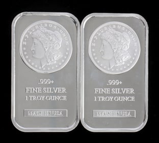 TWO 1 OZT .999 SILVER BULLION BAR MORGAN