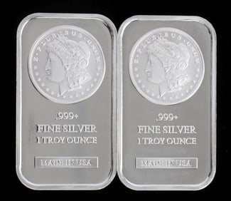 TWO 1 OZT .999 SILVER BULLION BAR MORGAN