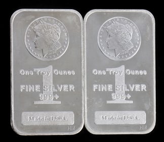 TWO 1 OZT .999 SILVER BULLION BAR MORGAN