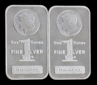TWO 1 OZT .999 SILVER BULLION BAR MORGAN