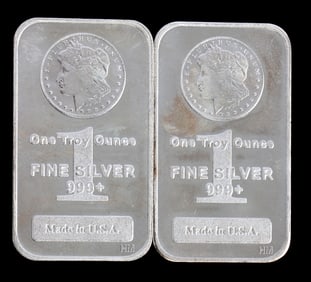 TWO 1 OZT .999 SILVER BULLION BAR MORGAN
