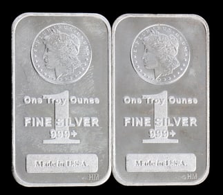 TWO 1 OZT .999 SILVER BULLION BAR MORGAN