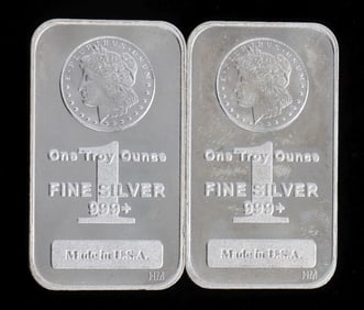 TWO 1 OZT .999 SILVER BULLION BAR MORGAN