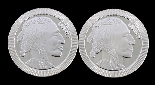 TWO 1 OZT .999 SILVER ROUNDS INDIAN HEAD & BUFFALO