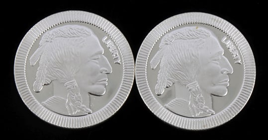 TWO 1 OZT .999 SILVER ROUNDS INDIAN HEAD & BUFFALO