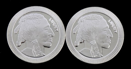 TWO 1 OZT .999 SILVER ROUNDS INDIAN HEAD & BUFFALO