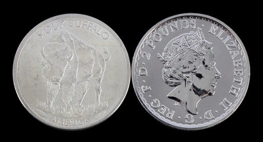 TWO 1 OZT .999 SILVER ROUNDS MIXED DESIGN