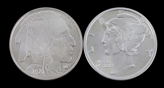 TWO 1 OZT .999 SILVER ROUNDS MIXED DESIGN