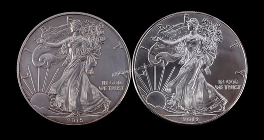 LOT OF 2 ONE OUNCE SILVER AMERICAN EAGLES