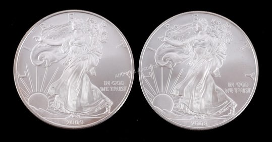 LOT OF 2 ONE OUNCE SILVER AMERICAN EAGLES