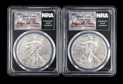 US .999 1 OZT SILVER EAGLES 2016 BU LOT OF 2 NRA