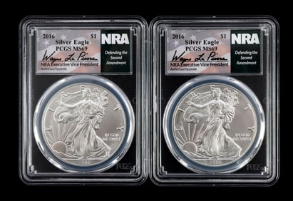 US .999 1 OZT SILVER EAGLES 2016 BU LOT OF 2 NRA