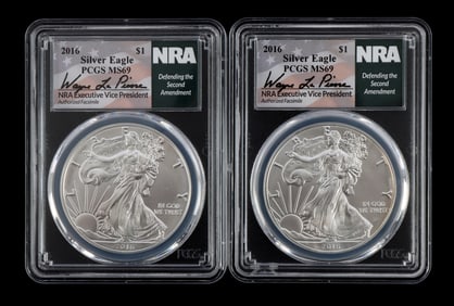 US .999 1 OZT SILVER EAGLES 2016 BU LOT OF 2 NRA