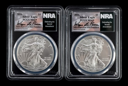 US .999 1 OZT SILVER EAGLES 2016 BU LOT OF 2 NRA
