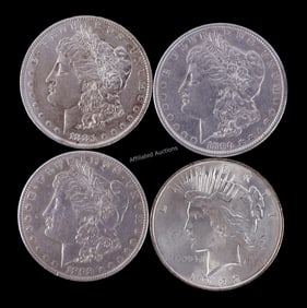 LOT OF 4 MIXED DATE MORGAN & PEACE SILVER DOLLARS
