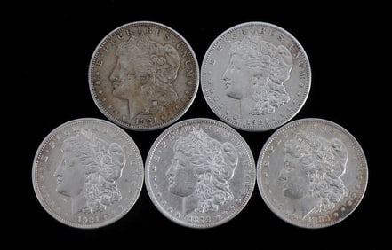 LOT OF 5 MORGAN SILVER DOLLAR COINS