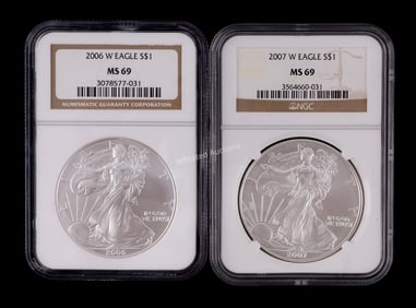 2 NGC GRADED MS 69 SILVER AMERICAN EAGLES