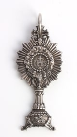 19TH C. SILVER HOLY EUCHARIST MONSTRANCE MEDAL