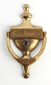 OMINOUS DOOR KNOCKER ENGRAVED "GO AWAY" GLASS EYE