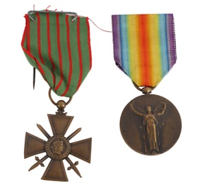 WWI FRENCH CROIX DE GUERRE & VICTORY MEDAL