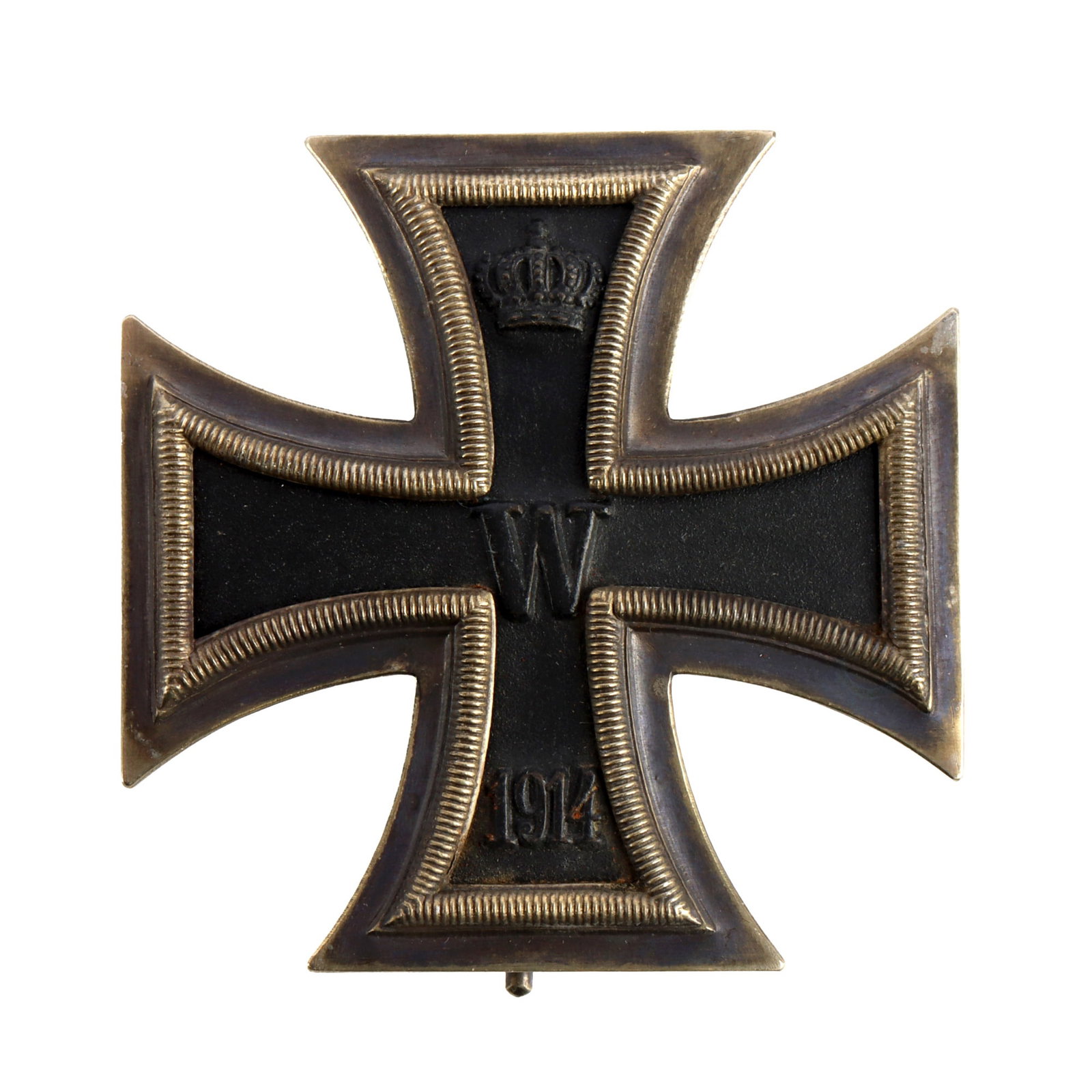 1914 IMPERIAL GERMAN IRON CROSS FIRST CLASS: Two piece frame with magnetic iron core. Pillow back type and AWS make. It measures 1 3/4 inches approximately. Very good condition. This lot has a reserve.